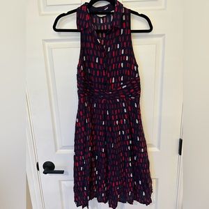 GUC 11-1-Tylho Anthropologie Blue Red Dash Sleeveless Dress w/ collar, pocket M
